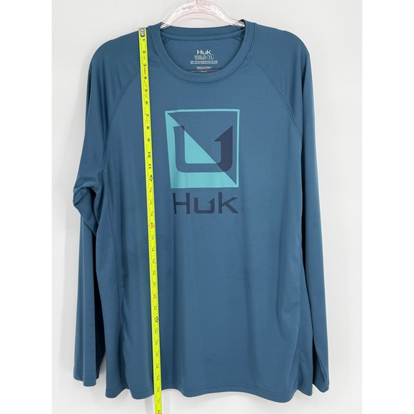 Huk Mens Blue Long Sleeve Graphic Logo Performance Fishing Shirt Sz XL - Picture 2 of 8